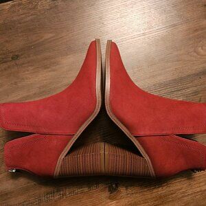 NIB Red Stacked Heel Booties, 9